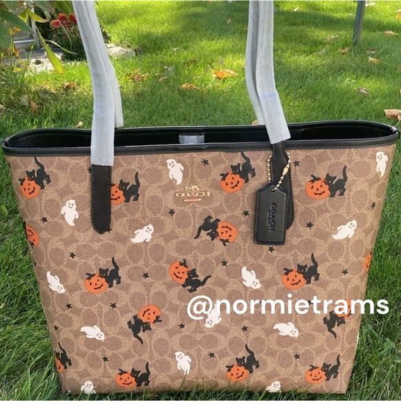 Authentic Coach City Tote In Signature Canvas With Halloween Graphic Bag Purse - Picture 3 of 6